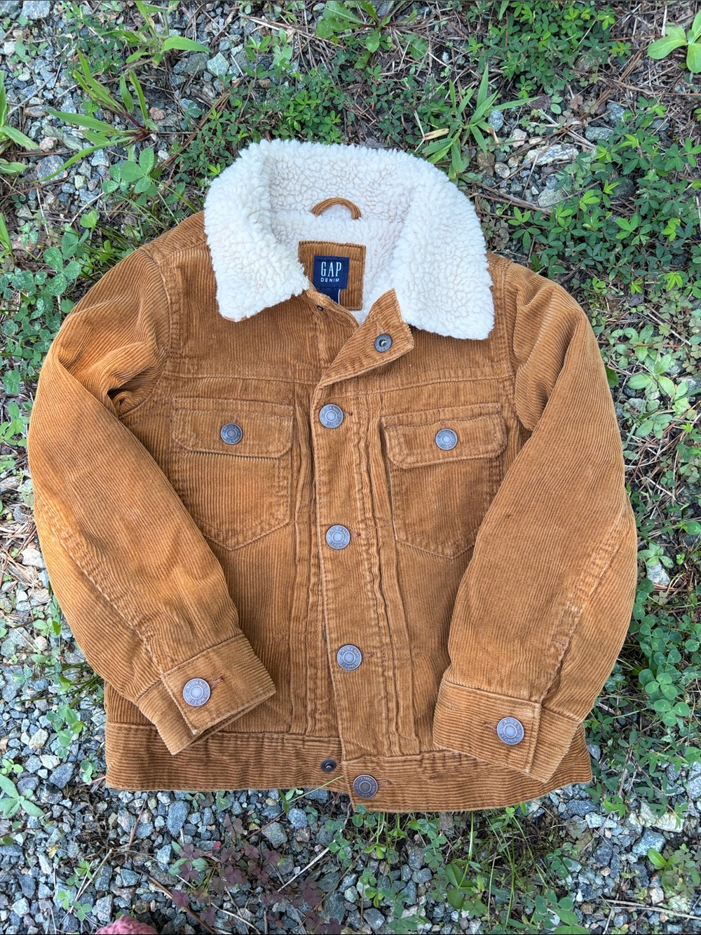GAP Kids Tan Corduroy Jacket with Cream Sherpa Collar